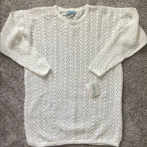 NWT white cotton open knit sweater size L